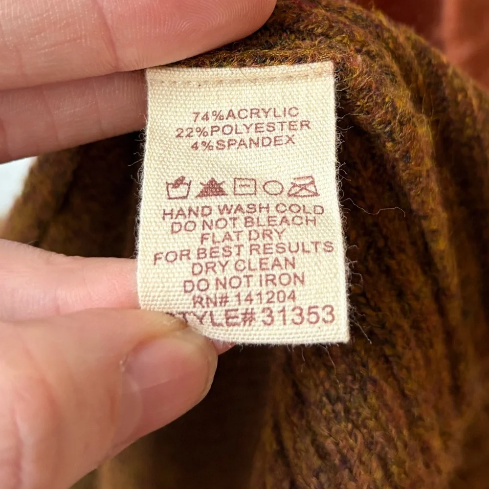 Hem & Thread Women’s Striped Open Cardigan Size M Cream, Green & Burnt Orange - Picture 7 of 7